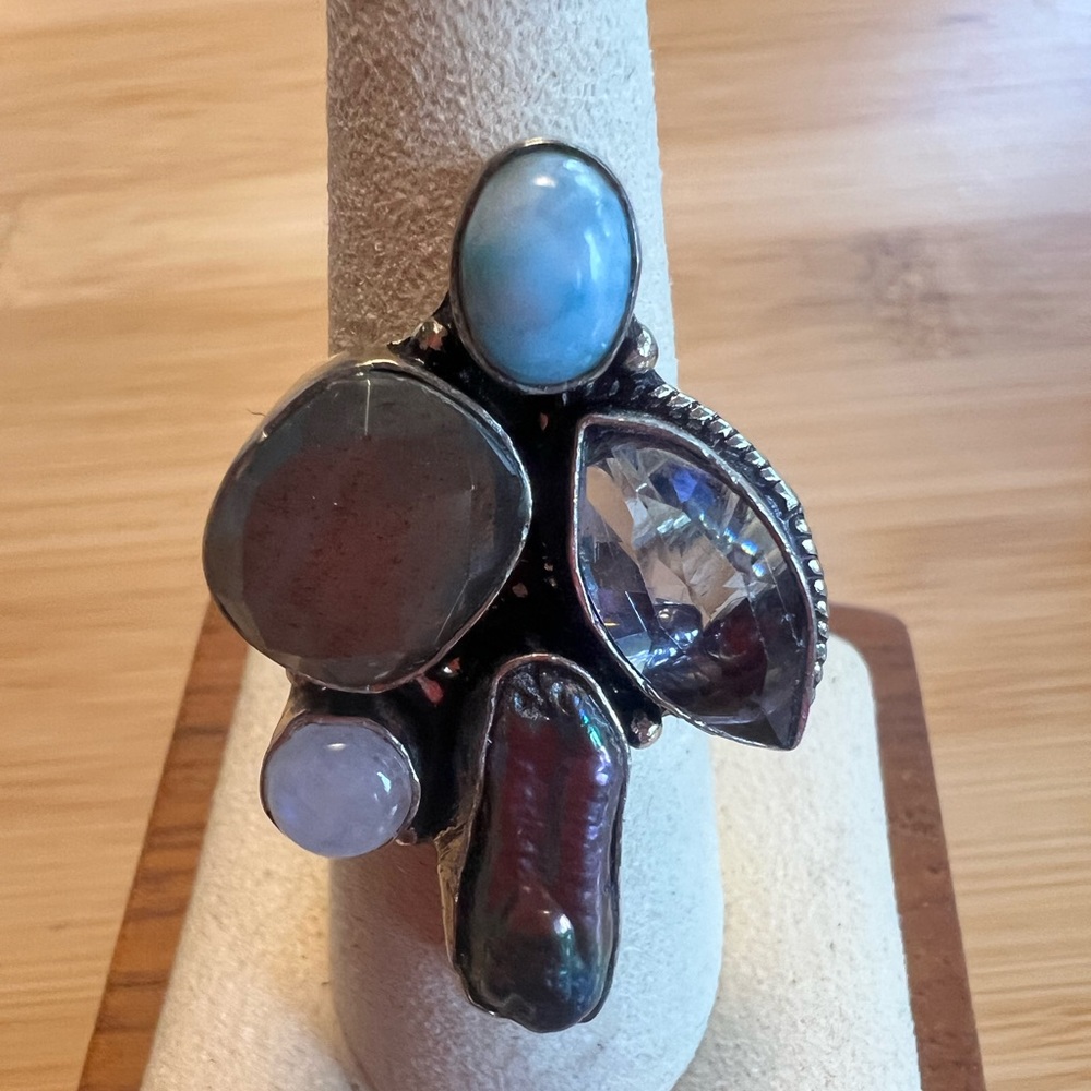 Silver Multi-Stone Ring With Lab & Larimar - image 4